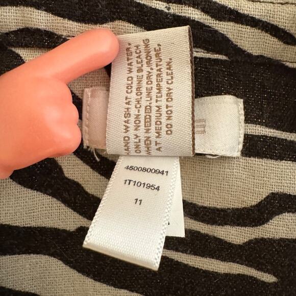 Chico's jacket brown & tan zebra linen 3/4 tab sleeve button front Sz 0 US S - Picture 13 of 13